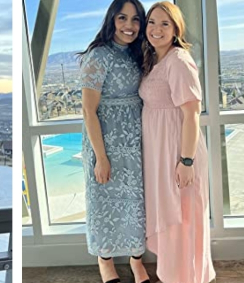 Zattcas Smocked Maxi High/Low Short Sleeve Vneck Flowy Dress in Pink Size XL - Picture 4 of 15